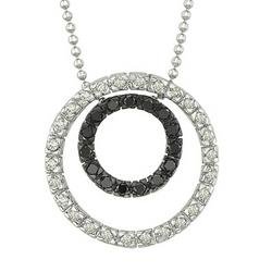 14K White Gold Round White & Black Diamond Pendant & Necklace - Circle Shape