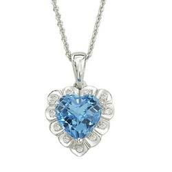 14K White Gold Blue Topaz & Diamond Necklace