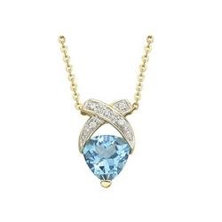 14K Yellow Gold Trillion Blue Topaz & Diamond X Bypass Necklace