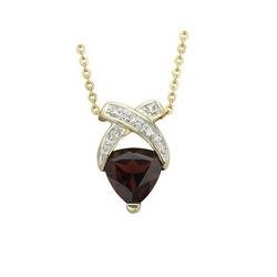 14K Yellow Gold Trillion Garnet & Diamond X Bypass Necklace
