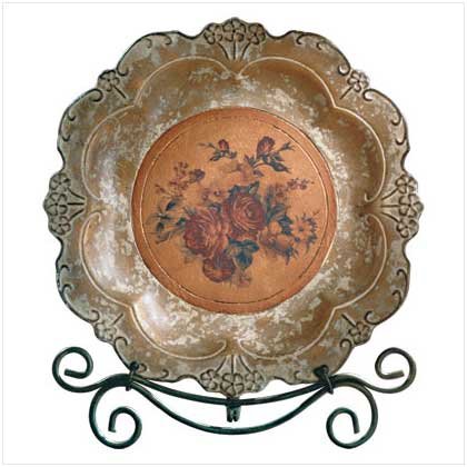 ANTQ ROSES PLATE/METAL STAND