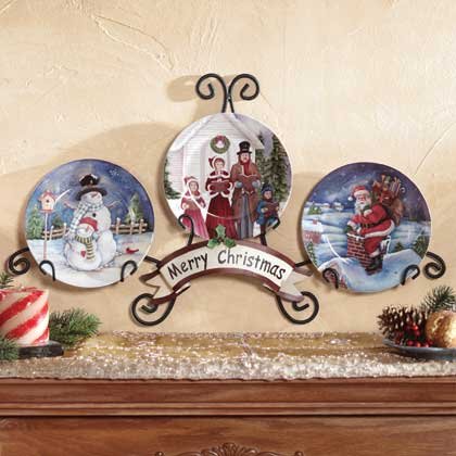 4 PC Christmas Plates/Display Rack