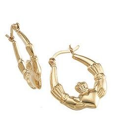 14K Yellow Gold Claddagh Hoop Earring