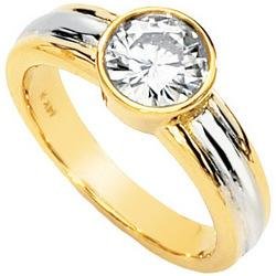 14K Two Tone Gold Solitaire Created Moissanite Engagement Ring