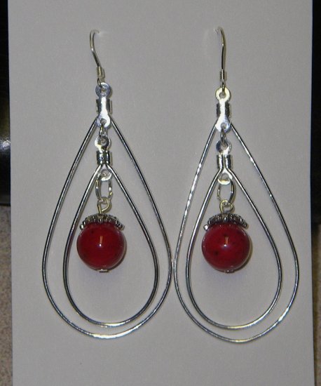 Double tear drop silver metal earrings
