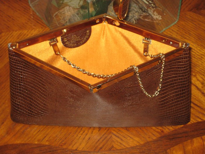 Brown Vintage Snake Skin Clutch Handbag By Etra