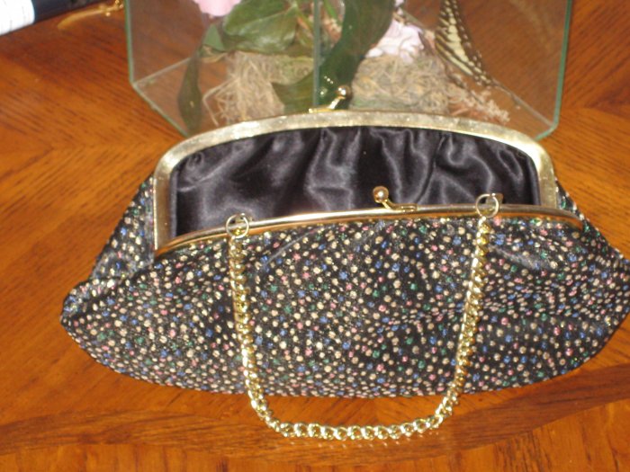 1940 VintageBeautiful Speckled Black Cloth Clutch handbag