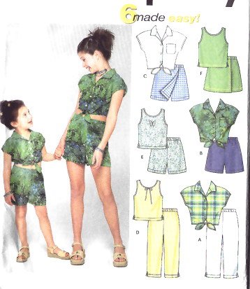 SIMPLICITY 9283 Girls Summer Tops & Shorts Pattern sizes 7-14