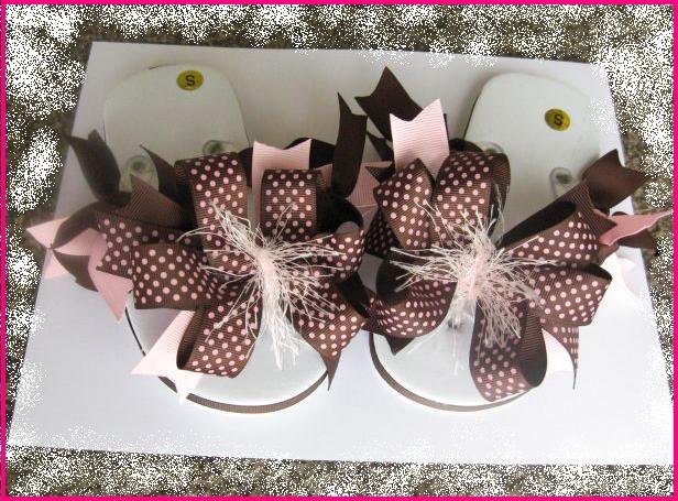 Brown & Pink Fun Bow Flip Flops