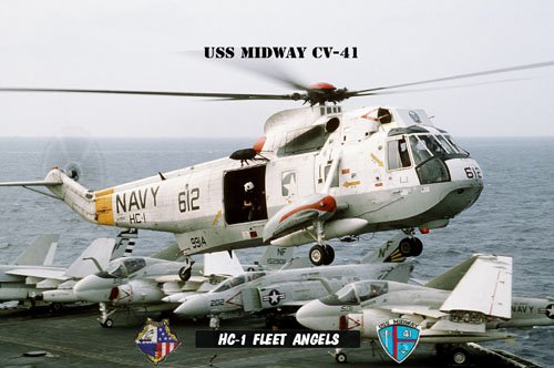 USS Midway Helicopter Combat Support Squadron ONE (HC-1 Fleet Angels) Helicopter (8x12) Photograph