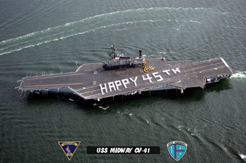USS Midway CV-41 "Happy 45th" (8x12) Photograph