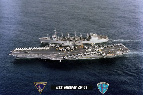 USS Midway CV-41 at Sea During UNREP (8x12) Photograph