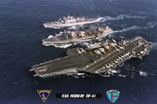 USS Midway CV-41 at Sea During UNREP & Escort (8x12) Photograph