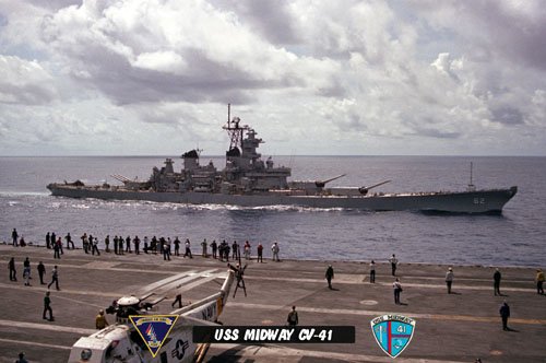 USS Midway CV-41 with Battleship USS New Jersey BB-62 (8x12) Photograph