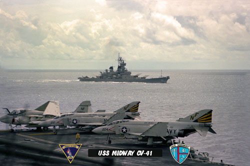USS Midway CV-41 with USS New Jersey BB-62, VF-151 & VA-115 (8x12) Photograph