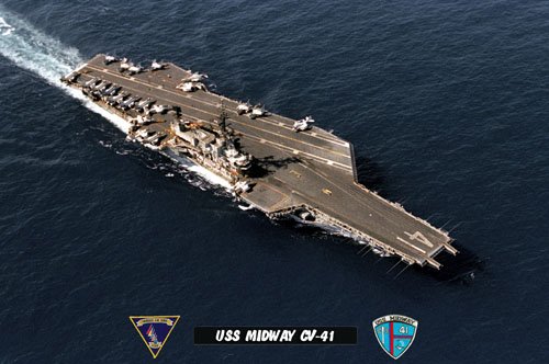 USS Midway CV-41 View of Flight Deck From Overhead (8x12) Photograph