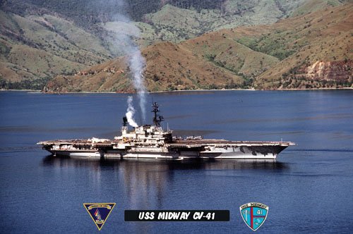 USS Midway CV-41 Arriving Subic Bay Philippines (8x12) Photograph