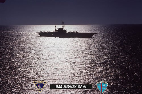 USS Midway CV-41 At Sea & Under Moonlight (8x12) Photograph
