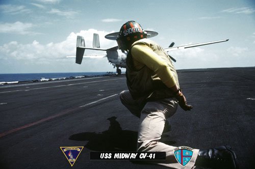 USS Midway CV-41 Shooter Launching VAW-115 E-2 Hakeye (8x12) Photograph