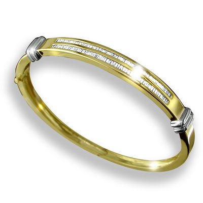 14k Gold Women's Diamond Bangle Bracelet with baguette diamonds 1.25 ctw