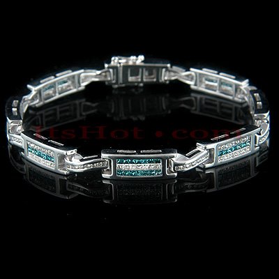 14k Gold Women's Diamond Tennis Bracelet with Blue and White Diamonds 4.19 ctw