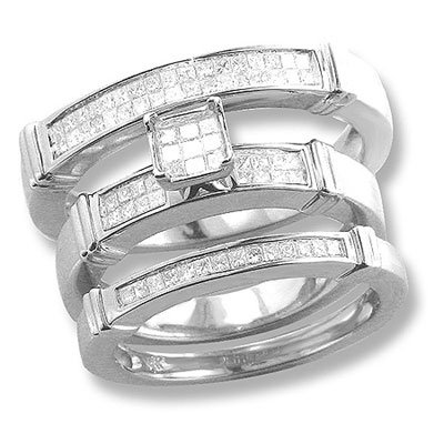 14k Gold Diamond Bridal Ring Set with princess cut diamonds 0.80 ctw.