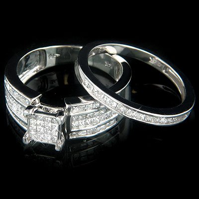14k Gold Diamond Engagement Ring Set with princess cut diamonds 1.60 ctw