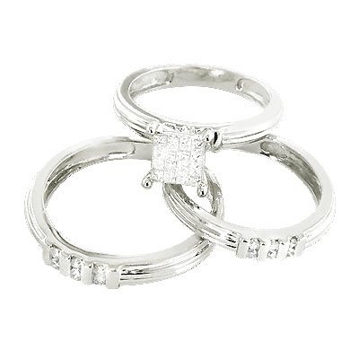 14k gold diamond wedding Ring set with round and princess cut diamonds 0.67 ctw.