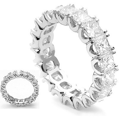 18K Gold Diamond Eternity Ring with princess cut diamonds 3.18 ctw.