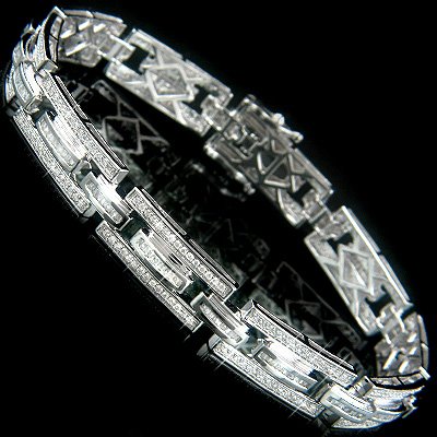 14k Gold Diamond Bracelet with Baguette and Round Cut Diamonds
