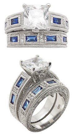 2.66ct SAPPHIRE SIMULATED ENGAGEMENT WEDDING RING SET
