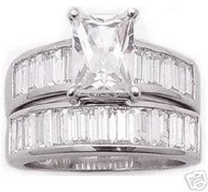 2.70ct EMERALD-CUT SIMULATED DIAMOND ENGAGEMENT WEDDING RING SET
