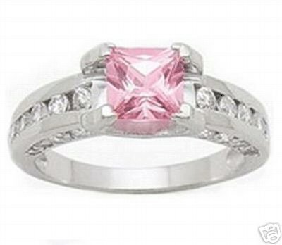 2.21ct PINK PRINCESS CUT SIMULATED DIAMOND ENGAGEMENT WEDDING RING