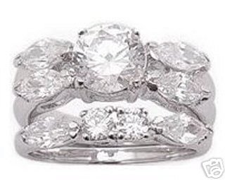 2.88ct BRILLIANT CUT SIMULATED DIAMOND ENGAGEMENT WEDDING RING SET