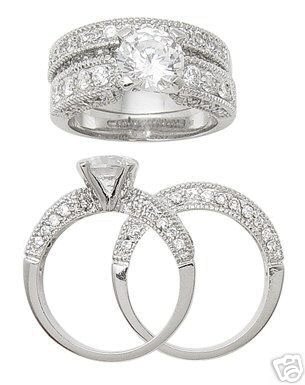 2.15ct BRILLIANT CUT SIMULATED DIAMOND ENGAGEMENT WEDDING RING SET