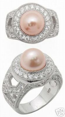 2.35ct PEARL SIMULATED DIAMOND ENGAGEMENT WEDDING RING SET