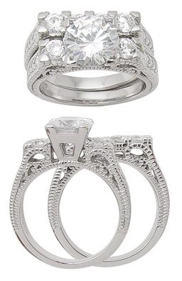 2.98ct BRILLIANT CUT SIMULATED DIAMOND ENGAGEMENT WEDDING RING SET