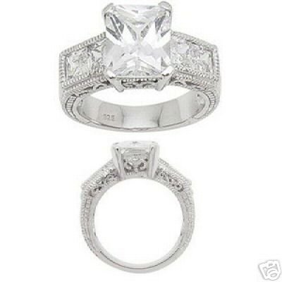 2.48ct EMERALD-CUT SIMULATED DIAMOND ENGAGEMENT WEDDING RING