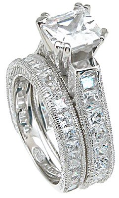 2.50ct PRINCESS CUT SIMULATED DIAMOND ENGAGEMENT WEDDING RING SET