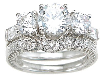 2.69ct BRILLIANT CUT SIMULATED DIAMOND ENGAGEMENT WEDDING RING SET
