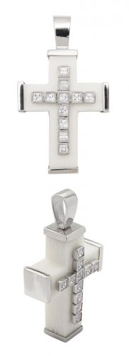 WHITE RESIN SQUARE CZ CROSS PENDANT