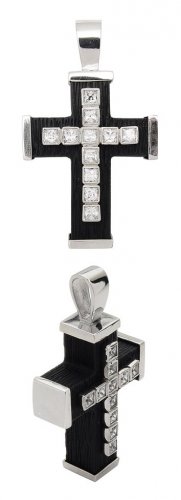 BLACK RESIN SQUARE CZ CROSS PEND