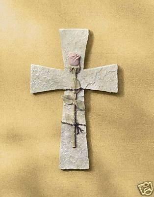 Cross Wall Plaque - Cross and Rose Wall Decor - Ships FREE