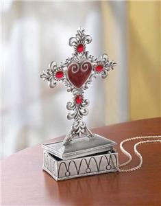 Pewter Cross Jewelry Box - beautifully detailed.