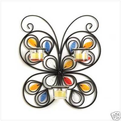 Butterfly Iron Candleholder - iron, jeweled candle holder, a rare beauty!