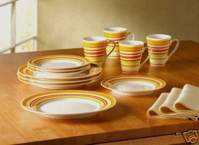 24-piece "STRIPES OF SUMMER" Dinnerware Set - Bone China Dinnerware Set