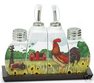 Country Rooster Cruet Set - Country Decor - Rooster Cruet Set