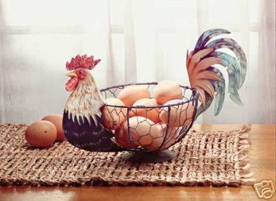 Metal Rooster Basket - Country Decor - Rooster Basket