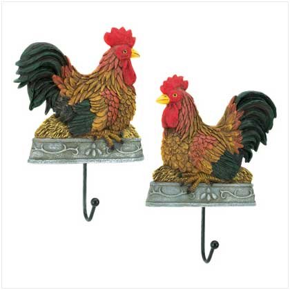 Rooster Wall Hooks - Country Decor - Rooster Wall Hooks - Set of 3