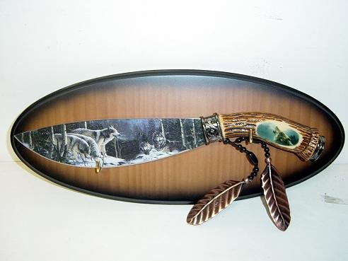 Wolf Knife Hand Painted Blade w/ Plaque KS-5802W Free Shipping